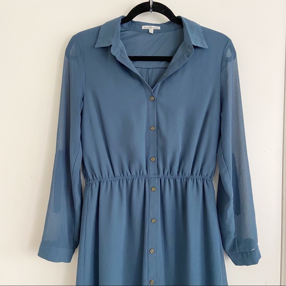Charlotte Russe Long Sleeve Collared Button Up Dress Blue S - Picture 9 of 14